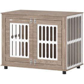 39 Dog Crate Furniture With 2 Doors, Adjustable Non-slip Foot Mats, For Large Dogs, Walnut Brown