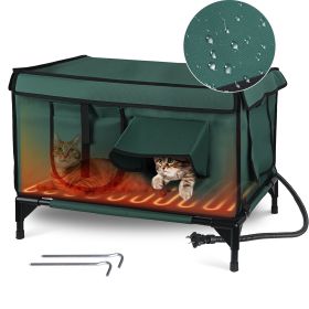1Pc Waterproof Heated Cat House Outdoor Weatherproof Insulated Kitty Shelter Feral Cat Heating Bed With Heating Pad Anti-Chew Cord 2 Doors 3 Windows F