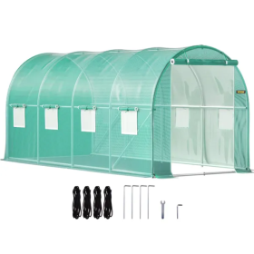VEVOR Walk-in Tunnel Greenhouse, 14.8 X 6.6 X 6.6 Ft Portable Plant Hot House W  Galvanized Steel Hoops, 1 Top Beam, Diagonal Poles, Zippered Door   8