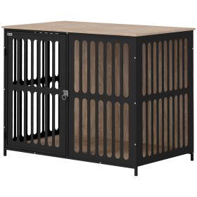 39 Dog Crate Furniture W Anti-Chew Resistant Mesh, Anti-Escape Single Door, For Large Dogs, Walnut Brown