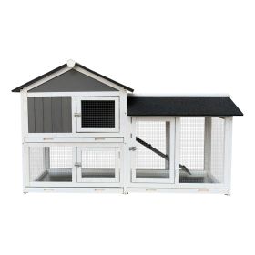 Removable Tray Ramp Wooden Outdoor Rabbit Hutch With Running Cage