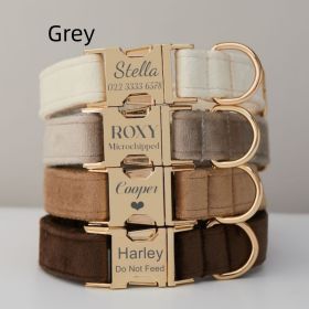 Multiple Colour Velvet Personalise Dog Collar Leash Set With Bow (Option: Grey-L)